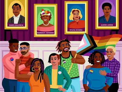 Pride Posters for Convene celebration crowd digital gay illustration lgbtqia pride queer trans vector