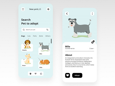 Pet Adoption app design designinspiration illustration minimal pet pet adoption typography ui ux uxdesign