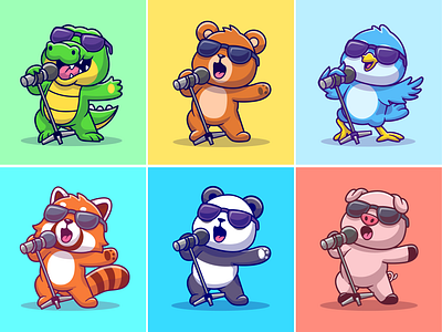 Animals singing🎤🐊🕊️🐖🎼 animal bear bird crocodile cute event glasses icon illustration logo lyric microphone music panda pet pig reptile singing song zoo