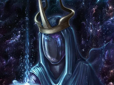 The Worldmaker alien character design concept art cosmic cyberpunk god illustration masks space universe visual development
