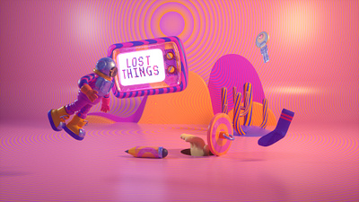 LOST THINGS cinema4d colorpalette contrast design diver hand key lost octanerender opart pencil psychedelic sock