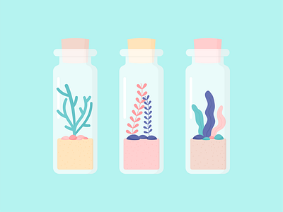 Day 179 - 366 Days of Illustration Challenge - MintSwift coral cork cork stopper digital illustration flat design flat illustration flatdesign glass illustration illustrator jar mini jar mintswift ocean rock sand sea sealife seaweed vector illustration