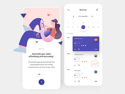 Salon Management App app appointments bookings clean design hair illustration manage minimal mobile salon track ui