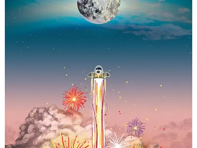 Netflix: Over the Moon fanart fireworks illustration moon movie art netflix netflix movie over the moon poster rocket streaming