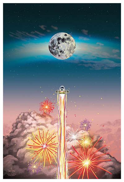 Netflix: Over the Moon fanart fireworks illustration moon movie art netflix netflix movie over the moon poster rocket streaming