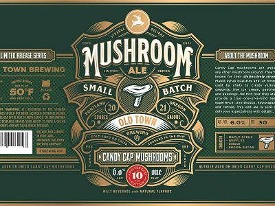 Mushroom Ale badge beer branding brewery design detail detailed gold heritage illustration lettering logo mushroom ornate packaging premium retro typography vintage whisky