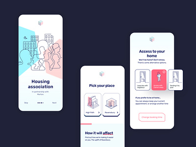 Clarion App UI Design app app design clean ui community design geometic housing illustration minimal pastel pastel colours pink product design rubik simple design typography ui user interface userinterface ux