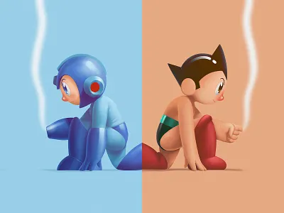 Blue Bomber + MIghty Atom art character cute datamouth illustration nintendo photoshop procreate