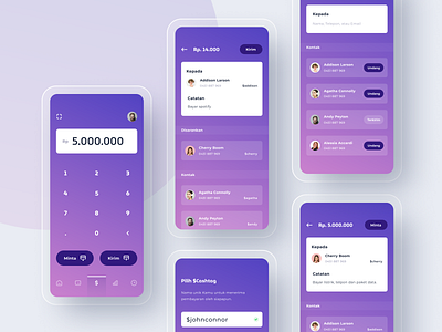 Money Transfer App app card clean contact finance app finances funds gradient gradient color icons invites money money transfer payment app payment method payments product design purple rounded uix