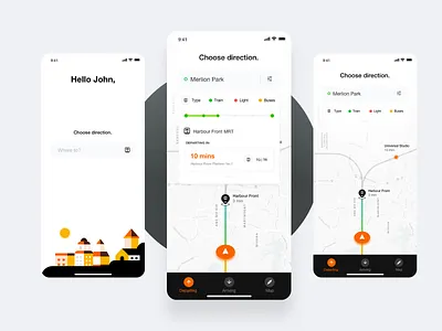 Navigation - Transport app buses car design illustration ios map minimal navigation route train transport travel ux vector