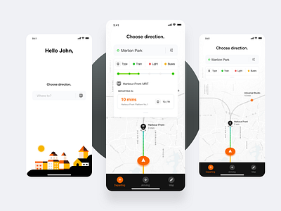 Navigation - Transport app buses car design illustration ios map minimal navigation route train transport travel ux vector