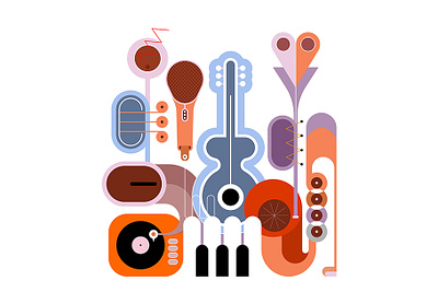 Musical Instruments Design art artwork band composition design different flat gramophone guitar illustration microphone music musical musical instrument object piano piano keyboard saxophone trumpet vector