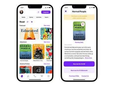 Books App activities app books books app branding card cards layout cover design games ios iphone iphone 13 mobile mockup read redesign topics ui ux