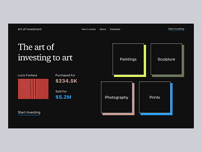 Art Investments Website art black black and white clean concept dark dark ui elegant landing page minimal ui website website concept websites