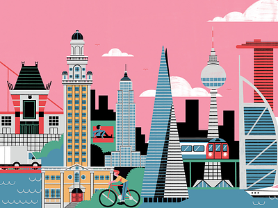 Cities Bounce Back buildings character cityscape digital editorial folioart illustration line michael driver