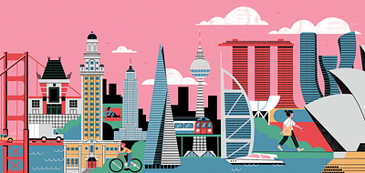 Cities Bounce Back buildings character cityscape digital editorial folioart illustration line michael driver