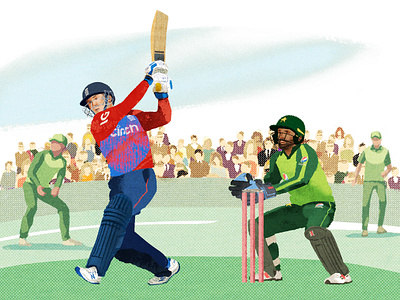 Cricket character digital editorial folioart hifumiyo illustration retro sport texture