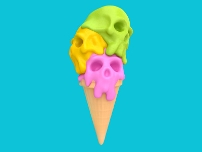 Ice cream 3d 3dsmax abstract art candy cartoon colorful concept death design dessert food head icecream render skull summer sweet zbrush