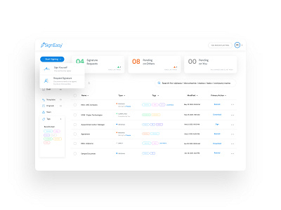 Sign Easy Revamp - UI / UX Design blue white contract signing e signature minimal ui modern ui product design redlining signeasy simple design tagging ui ui design ux ux design ux strategy web app web app ui design white ui