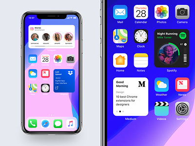 iOS 14 - 3rd Party Widgets app app design apple apple design application blog design dropbox file file manager instagram ios ios14 medium music player spotify stories ui ux widgets