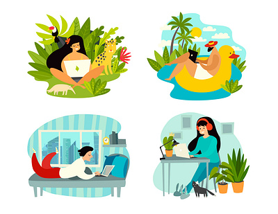 Digital nomad vector illustration collection art card cartoon design flat icon illustration illustrator vector web