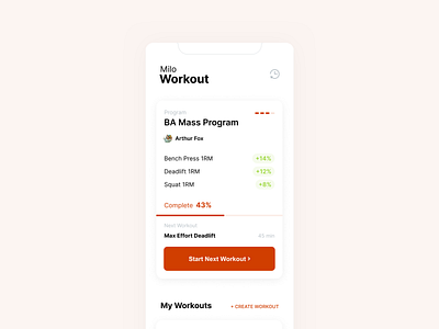 Modular Fitness App card clean cta design design app icons list minimal mobile modular pills red rounded tags white workout