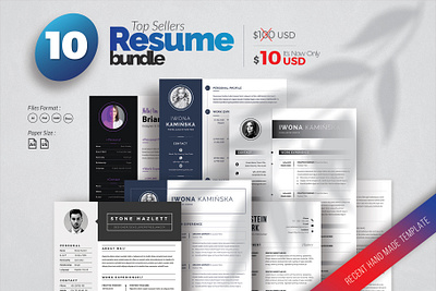 Best Seller's 10 Resume Bundle bundle clean coverletter creative cv docx indesign infographic job seekers mac minimal minimalist modern pack pages photoshop resume template vitae word