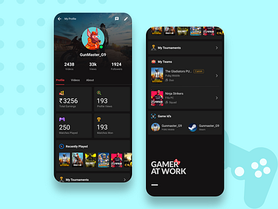 User Profile Screen app clean design clean ui dark app dark mode dark theme dark ui dashboardui design games gameui materialdesign minimal mobile app product design statistic stats ui ux uxdesign