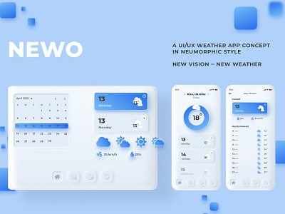 NEWO android apple application ui cards design gradient grid icon illustration light location neumorphic tabbar trending typography ui uiux ux weather web