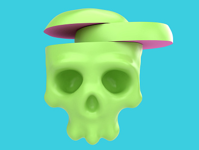 Sliced skull 3d art candy cartoon death design gum head human pirate render skull toy