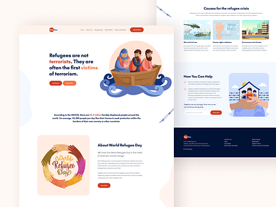 Refugee Landing Page branding charity creative donation figma flat illustration landing page logo minimal refugee typography ui uidesign ux vector web web design website world refugee day