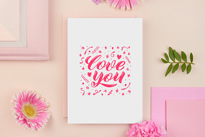 Lettering Love you for printing design doodle art greeting card hand drawn handlettering illustration lettering lettering art letters love you pink printing on textile red sublimation t shirt design valentines day wrapping paper