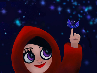 Magical Little Red Riding Hood affinity designer blue butterfly character child color deep digital dream fantasy folioart illustration kid little red riding hood magic people planet sky star universe