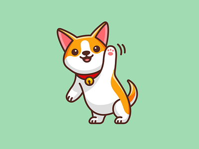 Corgi Saying Hello adorable animal cartoon character corgi cute dog friendly greetings hello illustration kawaii kids lovely mascot outline puppy standing t shirt design waving