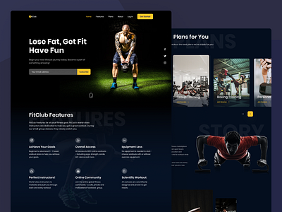 Fitclub - Fitness Landing Page Exploration #5 branding finance finance dashboard fitness fitness website design health health website design illustration popular shot ui ux web application web design website design