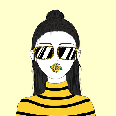 💛🌻 anime flower flower illustration glasses human illustration paint tool sai sunglasses visualization woman woman illustration yellow