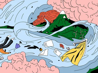 Editorial Illustration art character day editorial flying graphic illustration land mountains people shades vector vivid wind windmill