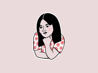 Girl Illustration black hair flower girl girl character girl illustration girl thinking illustration illustration style pattern texture thinking women illustration