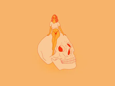 Chill color illustration portrait skull woman