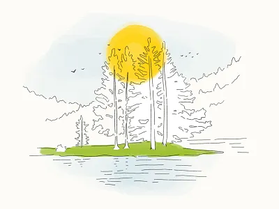 Fresh Nature birds forest happy illustration ipad pro kayaking lake mountains nature outdoor outdoors procreate spring summer sun sunset trees wild womenofillustration woods