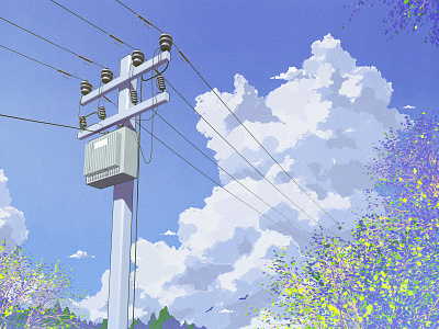 Pole and cables 3d blender clouds illustration photoshop poles