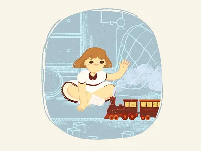 choo choo adobe illustrator cartoon cartoon character design dream illustration little girl toy train vector vector art