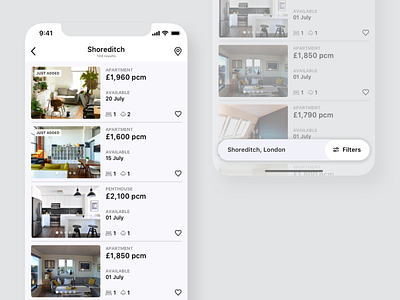 Bottom Navigation apartment app bottom bar bottom nav bottom navigation filters list view mobile mobile app mobile search mobile ui mobile ux navigation bar real estate search search bar ux