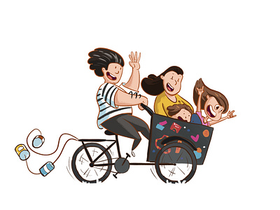 Wedding illustration bike cute family wedding