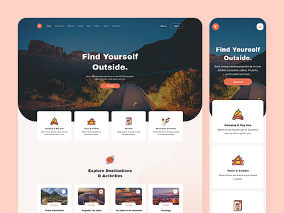 Camping Website Design app clean design flat free free template freebie freebies icons illustration template template design ui ux web website xd xd design