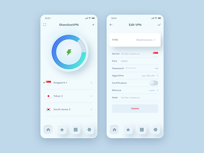 Skeuomorph UI for vpn app design ui