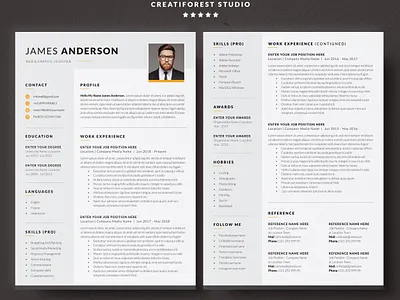 2 Page CV / Resume a4 clean cover letter creative curriculum vitae cv cv design resume resume template resume word