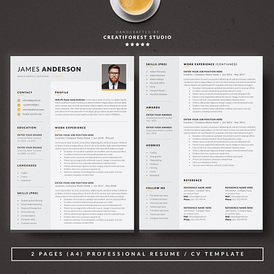 2 Page CV / Resume a4 clean cover letter creative curriculum vitae cv cv design resume resume template resume word