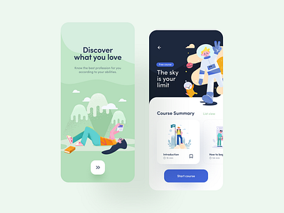 Find your vocation app app design colorful courses design flat illustration ixda learn learning app minimal minimalist product design school study ui user experience user interface ux vector