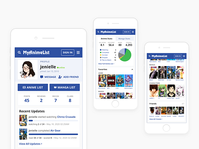 Daily UI 006: User Profile anime challenge daily ui dailyui figma list mal manga minimal mobile my anime list myanimelist profile statistics tracking user user profile